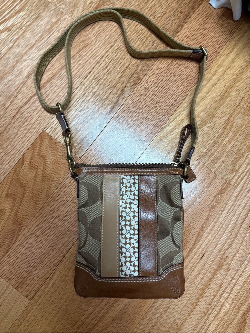 Coach Tan & Brown Signature Stripe Crossbody Bag